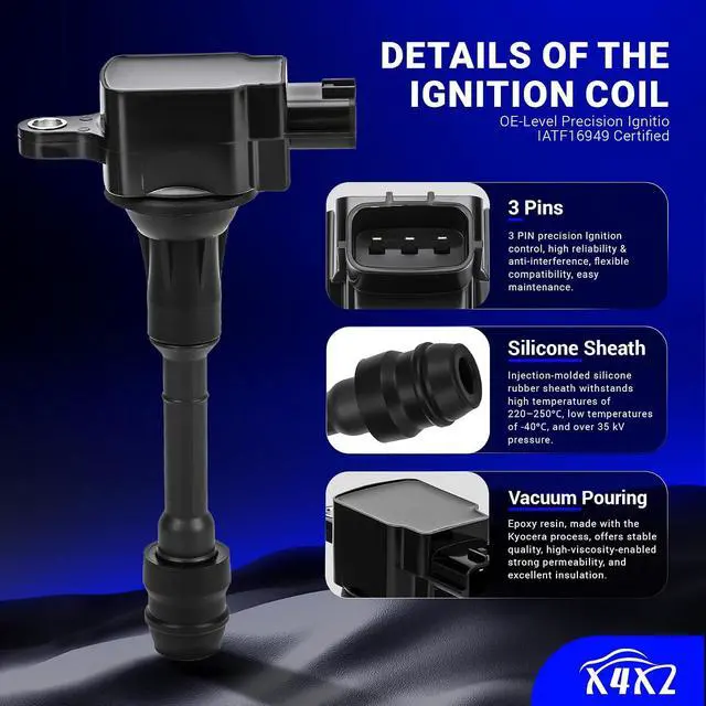 Alt view image 4 of 7 - UF350 Ignition Coil Pack Compatible with 2002-2006 Nissan Altima,2002-2008 Nissan Sentra,2002-2013 X-Trail 2.5L L4 Replaces# 5C1395, C1398,22448-8H310, 22448-8H315,224488H311,22448-8H300