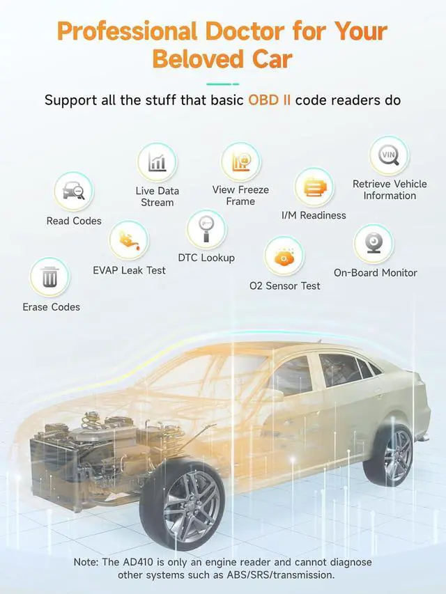 Alt view image 7 of 7 - AD410 OBD2 Scanner & BT410 12V/24V Battery Tester