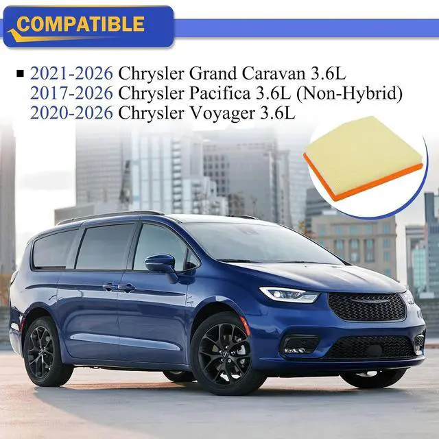 Alt view image 2 of 7 - A31433 Engine Air Filter for 2021-2026 Chrysler Grand Caravan 3.6L,2017-2026 Pacifica 3.6L(Non-Hybrid), 2020-2026 Voyager 3.6L Replaces #XA10583 WA10649 68214516AA PA99209