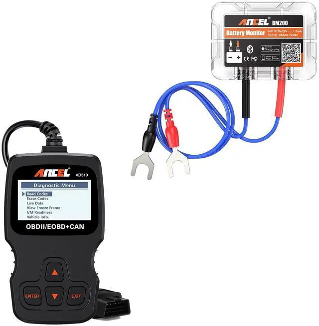 Main image of AD310 Classic Enhanced Universal OBD II Scanner Car Engine Fault Code Reader CAN Diagnostic Scan, BM200 12V Car Battery Tester,Bluetooth 4.2 Automotive Battery Monitor Auto Battery Load Analyzer