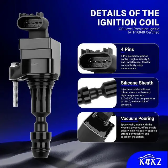 Alt view image 4 of 7 - UF491 Ignition Coil Pack Compatible with Buick Regal Verano Lacrosses Allure/Chevy Cobalt Equinox Malibu Orlando HHR/GMC Terrain/Pontiac G5 G6/Saturn Replaces#UF645 D522C C1552 12638824 (set of 4)