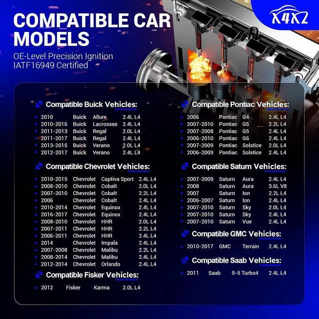 Alt view image 2 of 7 - UF491 Ignition Coil Pack Compatible with Buick Regal Verano Lacrosses Allure/Chevy Cobalt Equinox Malibu Orlando HHR/GMC Terrain/Pontiac G5 G6/Saturn Replaces#UF645 D522C C1552 12638824 (set of 4)