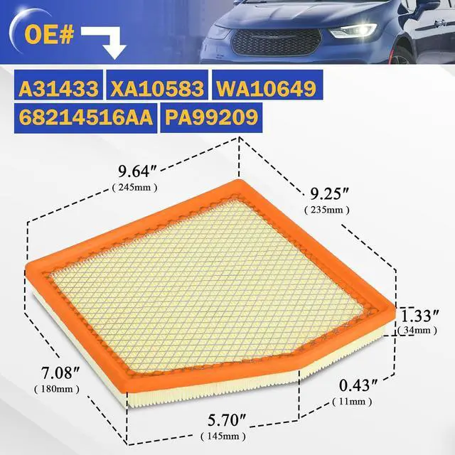 Alt view image 6 of 7 - A31433 Engine Air Filter for 2021-2026 Chrysler Grand Caravan 3.6L,2017-2026 Pacifica 3.6L(Non-Hybrid), 2020-2026 Voyager 3.6L Replaces #XA10583 WA10649 68214516AA PA99209