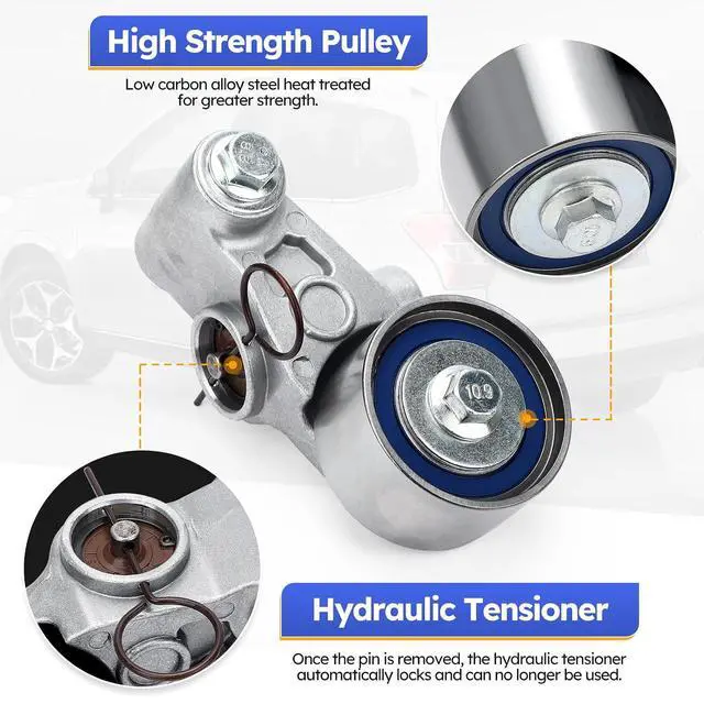 Alt view image 4 of 7 - 13033AA000 Timing Belt Tensioner Assembly with Pulley for Subaru 1998-2013 Forester,2000-2012 Outback,1997-2012 Legacy,2003-2006 Baja,2004-2012 STI,2002-2014 WRX Replaces #13033AA042 T43138 BTF-500