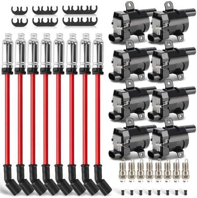 Main image of UF262 Ignition Coils Pack & Double Iridium Spark Plugs & 10.2MM Spark Plug Wires for Chevy Avalanche Express Tahoe Silverado Suburban 1500 2500 3500/GMC Savana Sierra Yukon/HUMMER H2 OEM# D585