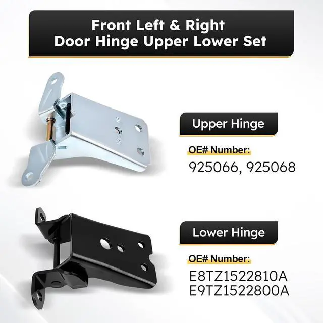 Alt view image 3 of 6 - E8TZ1522810A E9TZ1522800A Front Left & Right Door Hinge Upper Lower Set for 1980-1996 Ford Bronco F150 F250 F350 Ranger Fairmont LTD Thunderbird Marquis Cougar/Lincoln Zephyr Replace# 925066, 925068