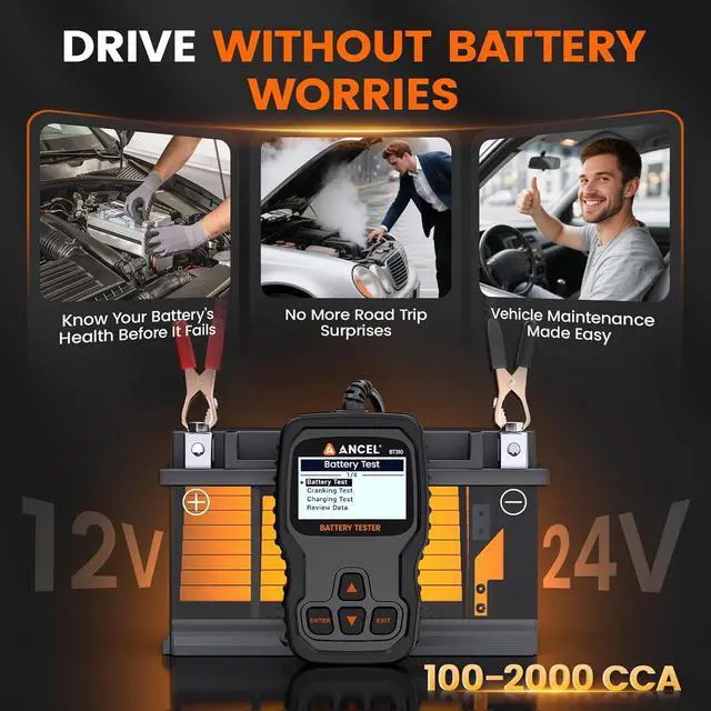 Alt view image 5 of 7 - BT310 12V 24V Car Battery Tester, Lead-Acid & Lithium Battery Load Tester for 100-2000 CCA, Test Automotive Battery Health, Cranking & Charging System for Car Truck Motorcycle RV ATV Boat & More