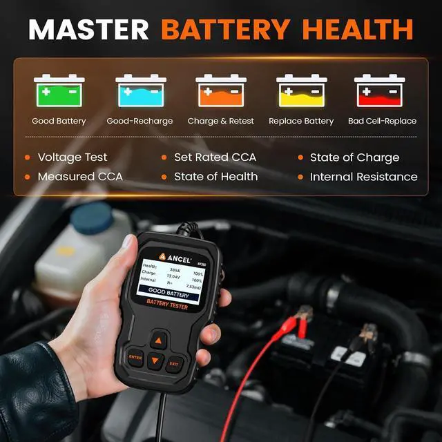 Alt view image 3 of 7 - BT310 12V 24V Car Battery Tester, Lead-Acid & Lithium Battery Load Tester for 100-2000 CCA, Test Automotive Battery Health, Cranking & Charging System for Car Truck Motorcycle RV ATV Boat & More