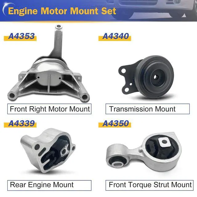 Alt view image 3 of 6 - Engine Motor Engine Mount & Transmission Mount Kit for 2007 2008 2009 2010 2011 2012 2013 2014 2015 2016 Nissan Altima 2.5L A4339 A4340 A4350 A4353(Set of 4)