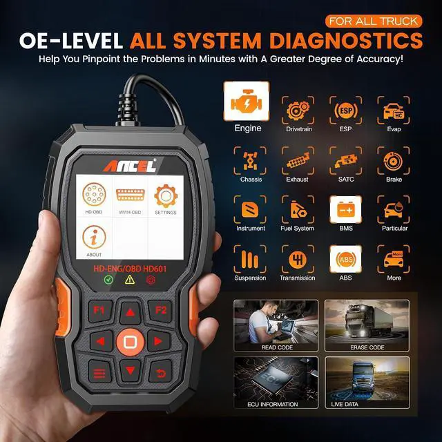 Alt view image 2 of 7 - HD601 PRO Full System Heavy Duty Truck Scanner with BA301 6V 12V Car Battery Load Tester