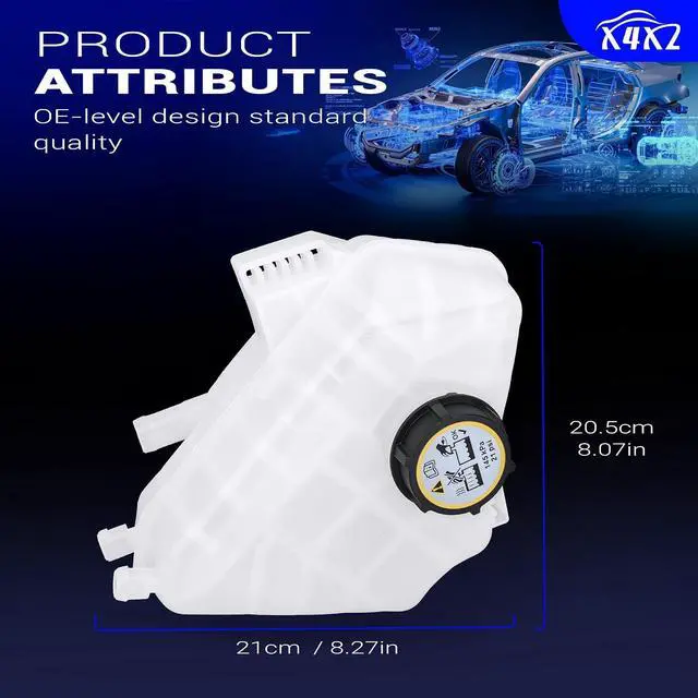 Alt view image 7 of 7 - 603-381 Coolant Overflow Reservoir Tank with Cap For 2011-2019 Ford Fiesta 1.0L/1.6L Replaces# BE8Z-8A080-A BE8Z-8100-A FO3014114 FRT1524C