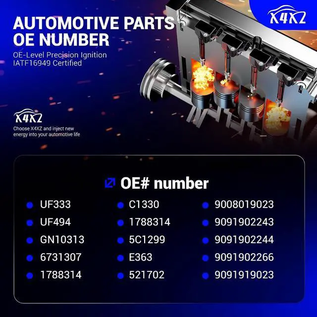 Alt view image 3 of 7 - UF333 Pack of 4 Ignition Coil Packs Fit For 2001-2012 Toyota Camry Corolla RAV4 Solara Matrix Highlander Lexus HS250h Scion xB TC 2.0L 2.4L L4 C1330 90919-02244