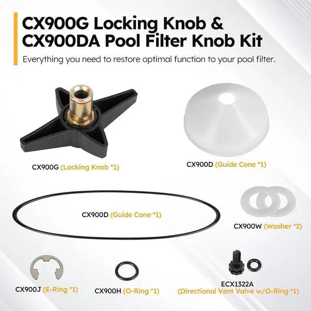 Alt view image 3 of 7 - CX900G Locking Knob & CX900DA Pool Filter Knob Kit with O-Ring for Hayward Clear Plus Cartridge Filter and Separation Tank C751 C900 C9002 C1200 C12002 C12002S Replace# CX900DA CX900G