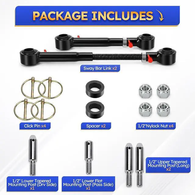 Alt view image 7 of 7 - Front Swaybar Quicker Disconnect System with 2.5" - 6" Lift For 2007-2018 Jeep Wrangler JK JKU Replace 2034 Adjustable Quicker Disconnect Sway Bar links
