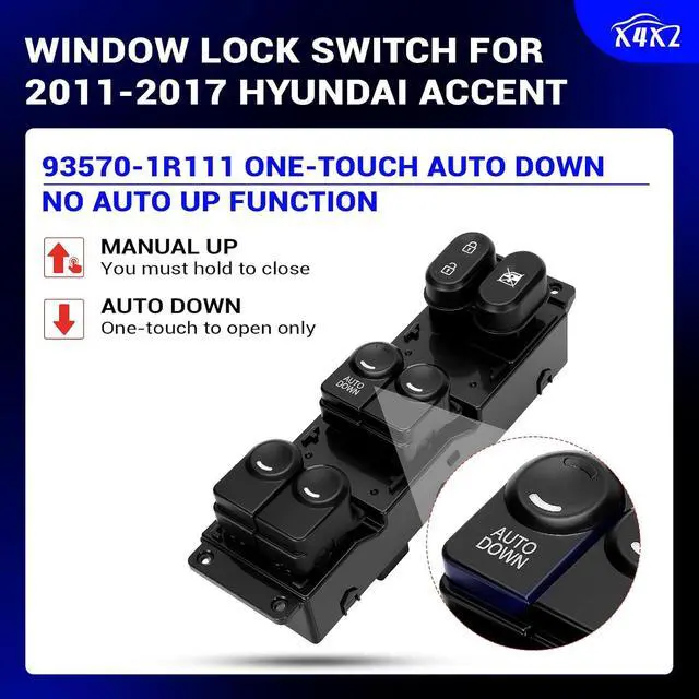 Alt view image 2 of 7 - 93570-1R111 Front Left Driver Side Power Window Door Lock Switch Single Auto Down for 2011-2017 Hyundai Accent Replaces# 93570AP1R101, 935701R110