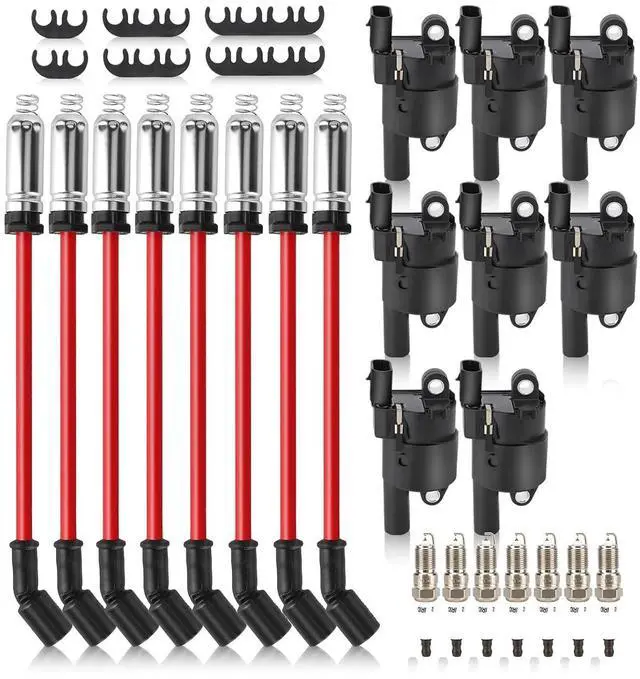 Main image of UF414 Ignition Coils Pack & Double Iridium Spark Plugs & 10.2MM Spark Plug Wires for Chevy Avalanche Express Tahoe Silverado Suburban 1500 2500 3500/GMC Savana Sierra Yukon/Cadillac Escalade