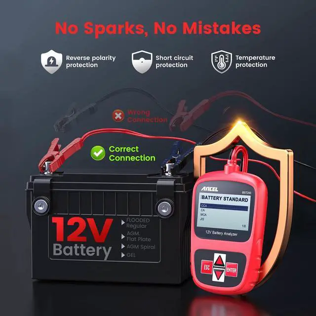 Alt view image 4 of 7 - BST200 Car Battery Tester 12V Battery Load Tester, 100-1100 CCA Automotive Digital Analyzer Tool with Upgraded Reinforced Clamps for Car Truck SUV Motorcycle Boat Marine Vehicles