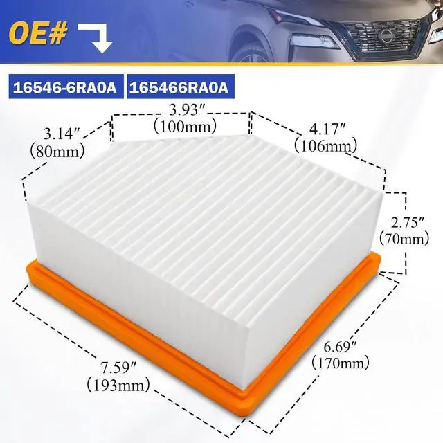 Alt view image 6 of 6 - 165466RA0A Engine Air Filter Fit For 2021 2022 2023 Nissan Rogue 2.5L Modles Only 16546-6RA0A