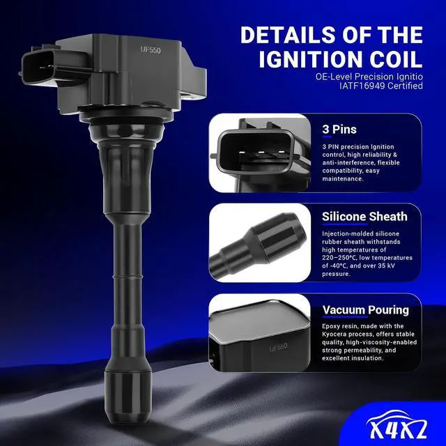 Alt view image 4 of 7 - UF550 Ignition Coil Pack Compatible with Nissan Altima Maxima Murano Pathfinder Quest 350Z/Infiniti EX35 FX35 G25 G35 JX35 M35 M35h Q50 Q70 QX60 3.5L V6 Replaces#C1670 22448-JA10C 5C1727 (set of 6)