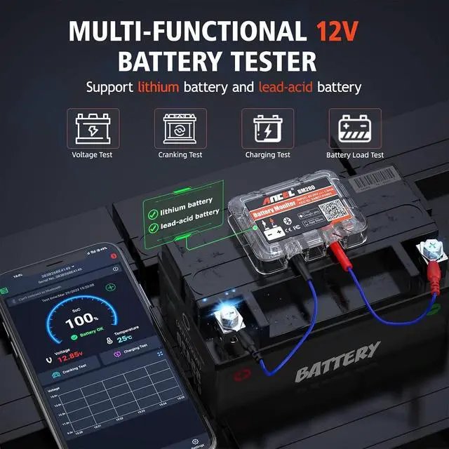 Alt view image 6 of 7 - AD310 Classic Enhanced Universal OBD II Scanner Car Engine Fault Code Reader CAN Diagnostic Scan, BM200 12V Car Battery Tester,Bluetooth 4.2 Automotive Battery Monitor Auto Battery Load Analyzer