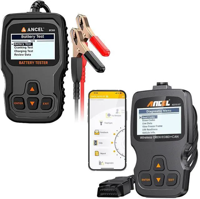 Main image of (Upgraded AD310) AD310BT OBD2 Scanner Bluetooth - Check Engine Code Reader, Escaner Automotriz +BT310 12V 24V Car Battery Tester - 100-2000 CCA Battery Load Tester