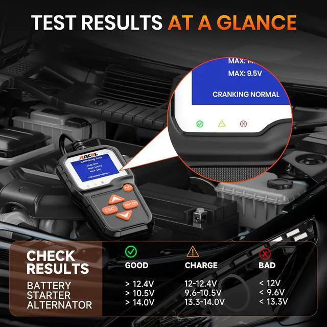 Alt view image 4 of 7 - BA301 6V 12V Car Battery Tester, 100-2000 CCA Automotive Load Tester Alternator Tester Auto Digital Battery Analyzer Cranking and Charging System Test Tool for Motorcycle Car Boat Truck SUV ATV