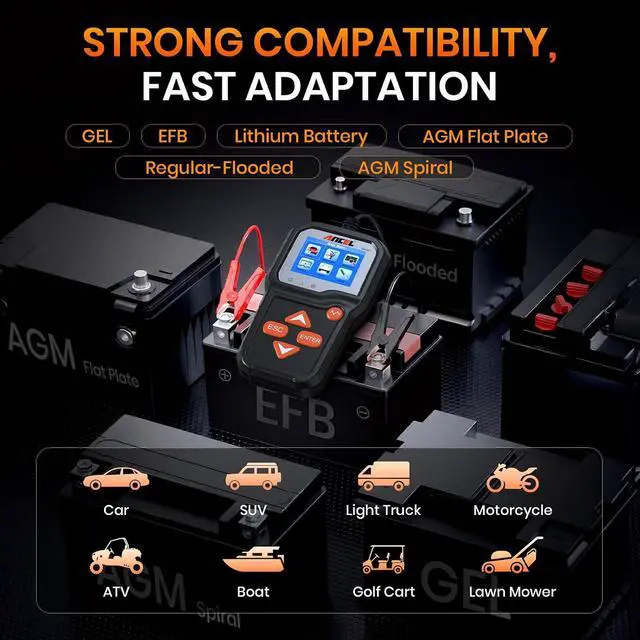Alt view image 6 of 7 - BA301 6V 12V Car Battery Tester, 100-2000 CCA Automotive Load Tester Alternator Tester Auto Digital Battery Analyzer Cranking and Charging System Test Tool for Motorcycle Car Boat Truck SUV ATV