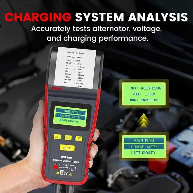 Alt view image 3 of 7 - BST500 Car Battery Tester with Printer, 12v 24v Automotive Battery Load Tester, Cranking Charging System Analyzer, 99.99% Accuracy for Car Motorcycles Truck SUV ATV RV and More