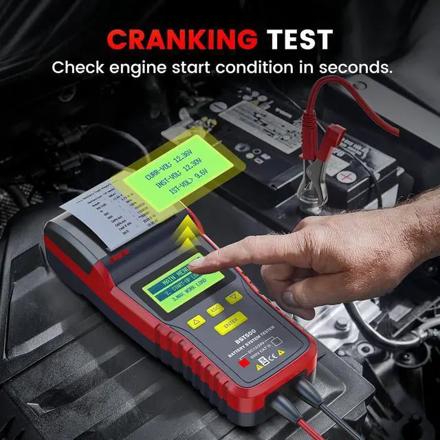 Alt view image 4 of 7 - BST500 Car Battery Tester with Printer, 12v 24v Automotive Battery Load Tester, Cranking Charging System Analyzer, 99.99% Accuracy for Car Motorcycles Truck SUV ATV RV and More