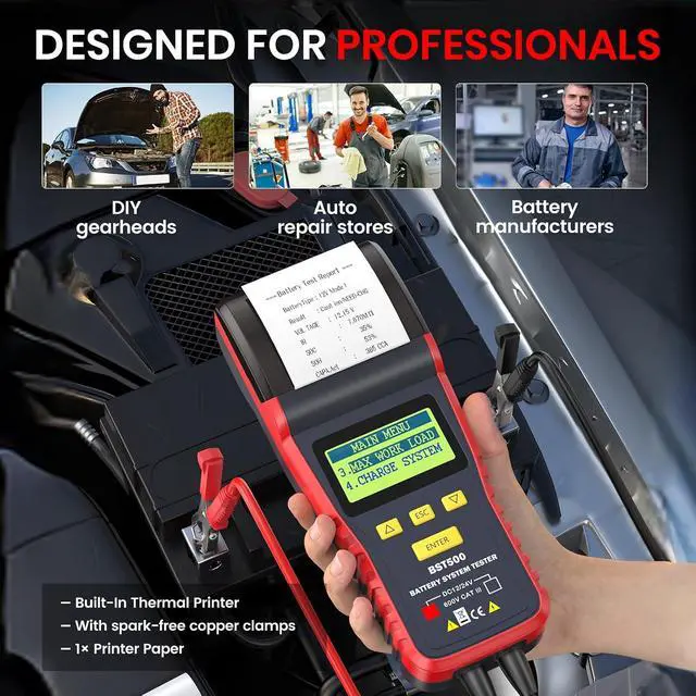 Alt view image 7 of 7 - BST500 Car Battery Tester with Printer, 12v 24v Automotive Battery Load Tester, Cranking Charging System Analyzer, 99.99% Accuracy for Car Motorcycles Truck SUV ATV RV and More