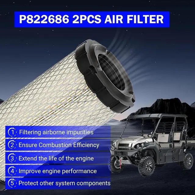 Alt view image 3 of 7 - 2PCS Air Filter Replace For P822686/ Baldwin RS3715 / Fleetguard AF25550 / WIX 46449 / John Deere M113621 / Kawasaki Mule 11013-1290 11013-7029 11013-7048 / Kubota 6A10082630