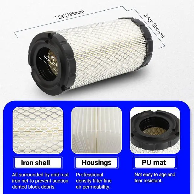 Alt view image 6 of 7 - 2PCS Air Filter Replace For P822686/ Baldwin RS3715 / Fleetguard AF25550 / WIX 46449 / John Deere M113621 / Kawasaki Mule 11013-1290 11013-7029 11013-7048 / Kubota 6A10082630