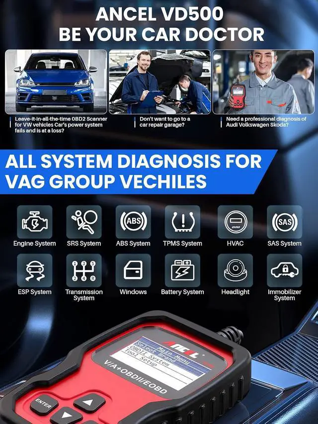 Alt view image 2 of 7 - VD500 OBD II Diagnostic Scanner with BA301 6V 12V Car Battery Tester