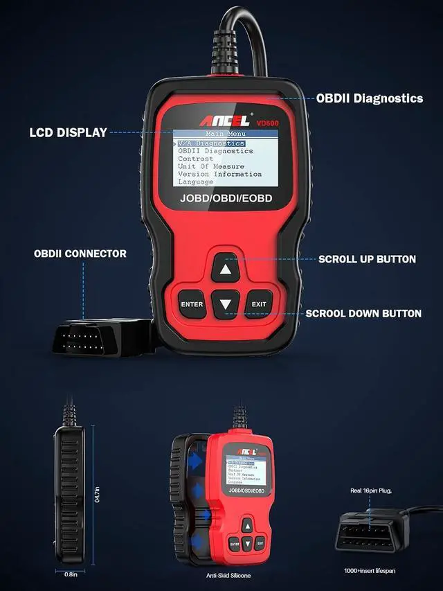 Alt view image 6 of 7 - VD500 with Protective Case Storage Bag OBD II Diagnostic Scanner fits for Volkswagen VW Audi Skoda Seat Diagnosis Check Engine Light Code Reader