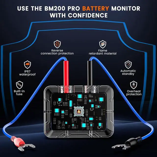Alt view image 6 of 7 - BM200 PRO 12V Car Battery Monitor, 433MHz Wireless Transmission Battery Tester with Cranking Charging Test, Voltage & Temperature & Alarm Real-Time Monitoring for Car, Motocycle, RV, Truck, Boat