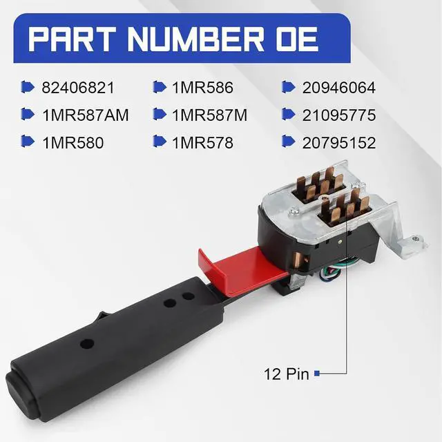 Alt view image 5 of 7 - Turn Signal Switch for Volvo Kenworth Mack CV Models 12-Pin Multifunction Switch (OEM#82406821 1MR587AM 20946064 20795152)
