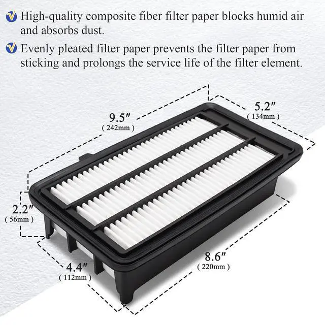 Alt view image 4 of 7 - CA12050 Engine Air Filter for 2016-2021 Honda CIVIC 2017-2022 Honda CR-V CRV 1.5L Turbo 17220-5AA-A00 AF9183