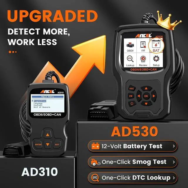 Alt view image 2 of 7 - AD530 OBD2 Scanner Diagnostic Tool, Universal Check Engine Code Reader+BT310 12V 24V Car Battery Tester - 100-2000 CCA Batte