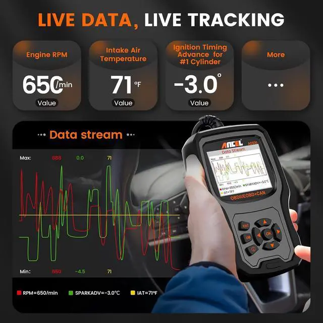Alt view image 5 of 7 - AD530 OBD2 Scanner Diagnostic Tool, Universal Check Engine Code Reader+BT310 12V 24V Car Battery Tester - 100-2000 CCA Batte