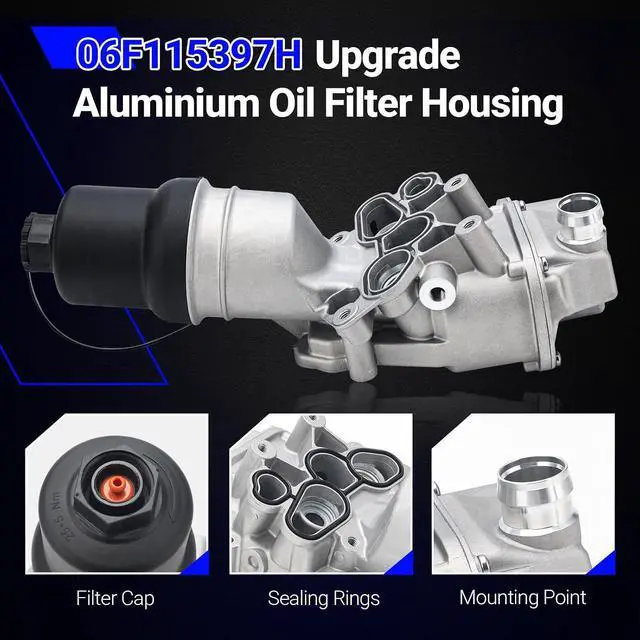 Alt view image 3 of 7 - 06F115397H Upgrade Aluminium Oil Filter Housing for 06-13 VW Jetta GTI Eos Golf Passat Audi A4 A3 TT TTS 2.0L Replace# 06F115397J 06F115397K