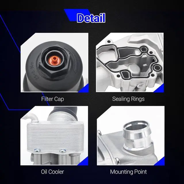 Alt view image 6 of 7 - 06F115397K Upgrade Aluminium Oil Filter Housing with Oil Cooler for VW Jetta GTI Golf Eos Passat Audi A4 A3 TT TTS 2.0L Replace# 06F115397J 06F115397H