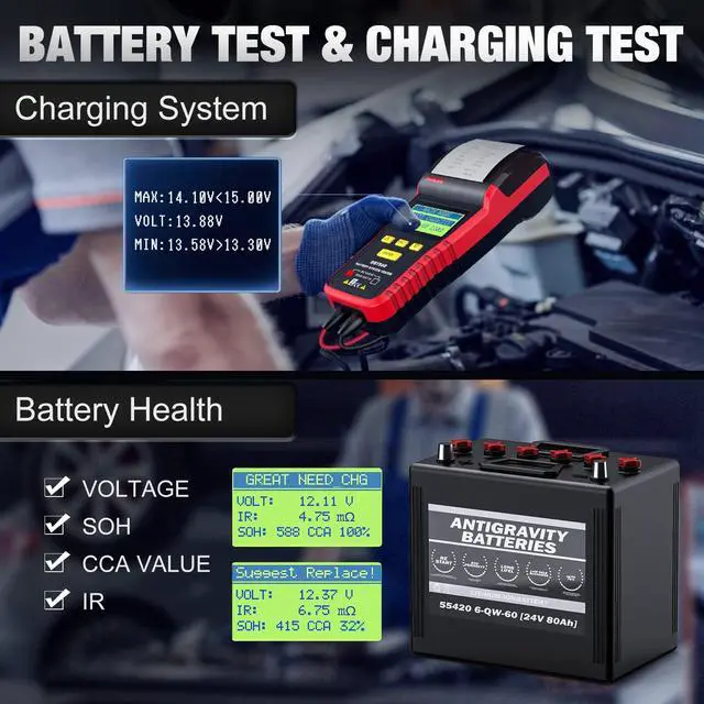 Alt view image 4 of 7 - BST500 with Case 12V 24V Automotive Battery Load Tester with Printer, 100-2000 CCA Car Battery Analyzer Auto Cranking and Charging System Alternator Test Tool for Car