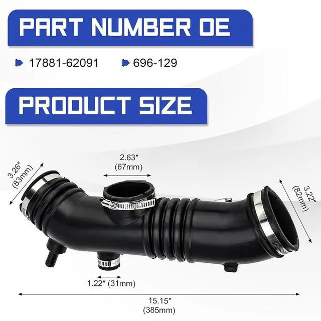 Alt view image 6 of 7 - Automotive Air Intake Hose For Toyota 4Runner 1996-1998, 17881-62091, 696-129, Replacement Part, Intake Hose