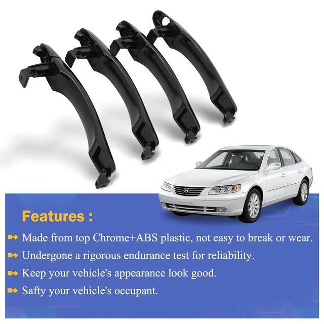 Alt view image 3 of 6 - 4PCS Exterior Outside Door Handles Front & Rear Left&Right Driver&Passenger Side for 2006-2011 Hyundai Azera 826513L000