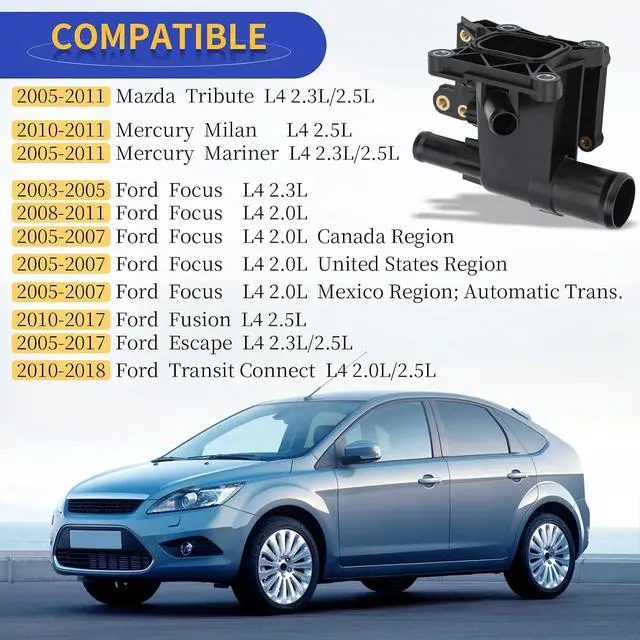 Alt view image 2 of 7 - 902-231 Engine Coolant Water Outlet for Ford Escape Focus Transit Connect for Mercury Mariner Milan Mazda Tribute 2003-2018 Replaces 6S4Z-8K556-A 8S4Z-8K556-A