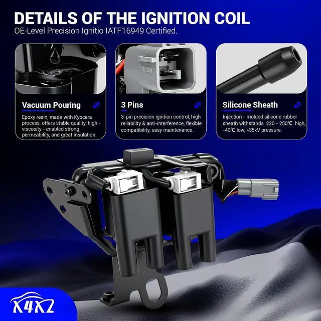 Alt view image 6 of 7 - UF419 Ignition Coil & 4503 Double Iridium Spark Plug & 27501-23B70 Spark Plug Wire Set for 03-09 Hyundai Elantra/03-08 Tiburon/05-09 Tucson, 2005-2009 Kia Spectra/Spectra5, 05-07 Sportage L4 2.0L Only