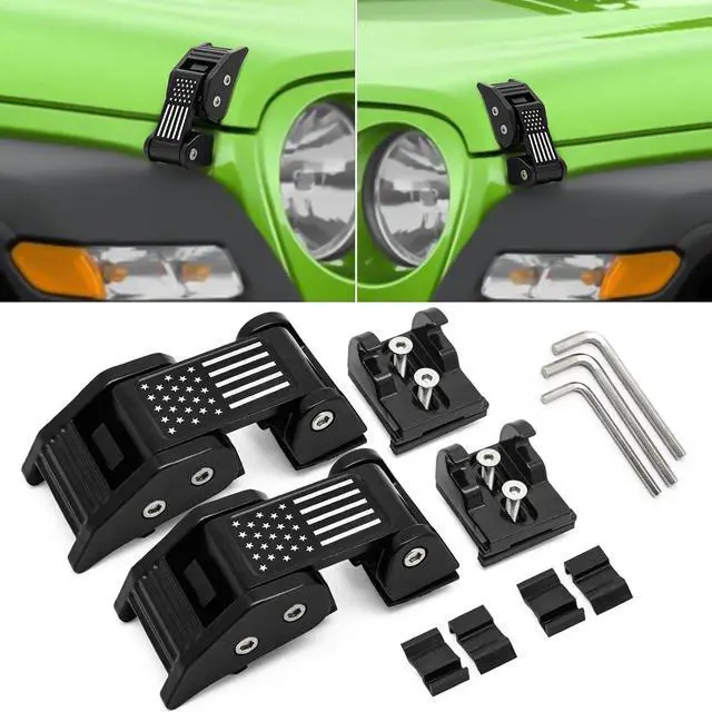 Main image of Aluminium Alloy Hood Hold-Down Latch Hood Lock Catch & Bracket with Flag for 2007-2017 Jeep Wrangler JK JKU/ 2018-2023 Wrangler JL JLU /2020-2023 Gladiator JT