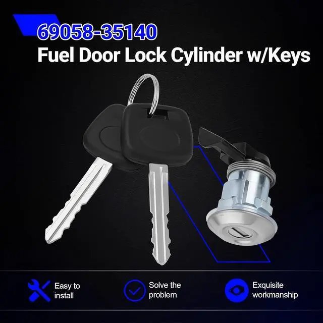 Alt view image 3 of 7 - 69058-35140 Fuel Door Lock Cylinder w/Keys for Toyota Tacoma 1995-2004/for Toyota Tundra 2000-2003 Replaces# 69058-29016, 69058-26030, 69058-34020