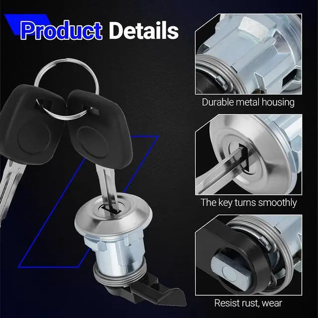 Alt view image 7 of 7 - 69058-35140 Fuel Door Lock Cylinder w/Keys for Toyota Tacoma 1995-2004/for Toyota Tundra 2000-2003 Replaces# 69058-29016, 69058-26030, 69058-34020