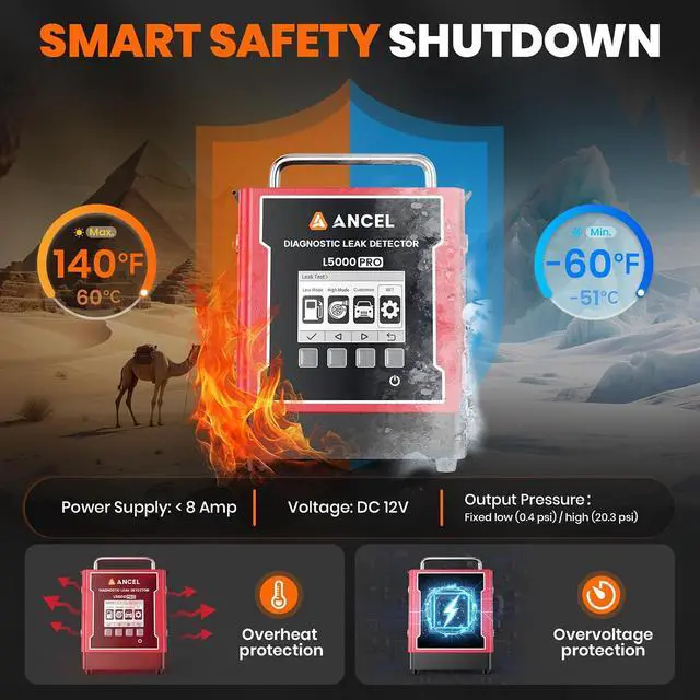 Alt view image 7 of 7 - L5000 PRO EVAP Turbo Smoke Machine Automotive Leak Detector Smoke Tester Adds Pressure Decay & Vacuum Test for All Systems, Built-in Pump, 0.4-20 PSI, LCD Screen, Detects Micro to Major Leaks